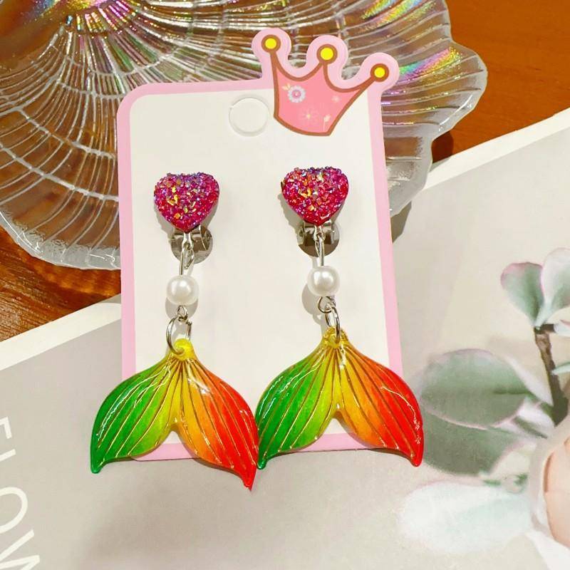 Niedliche Kinder-Ohrclips, Mädchen-Ohrringe ohne Ohrlöcher, Meerjungfrau kleines Mädchen Ohrclip-Ring-Set von Joom DACH