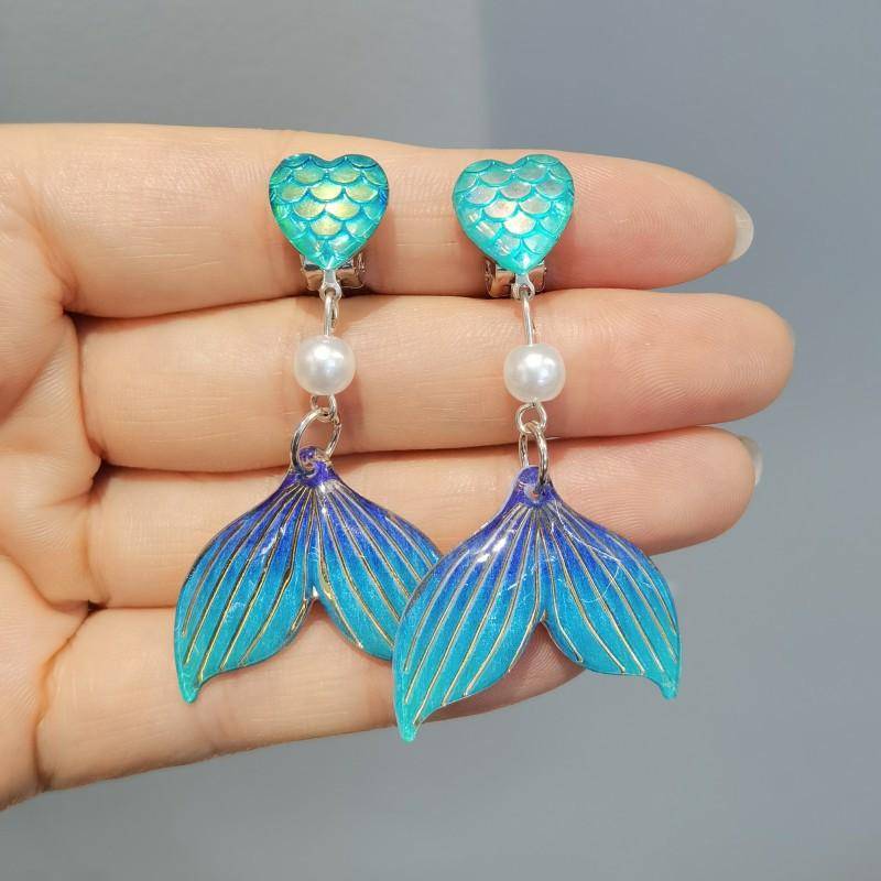 Niedliche Kinder-Ohrclips, Mädchen-Ohrringe ohne Ohrlöcher, Meerjungfrau kleines Mädchen Ohrclip-Ring-Set von Joom DACH