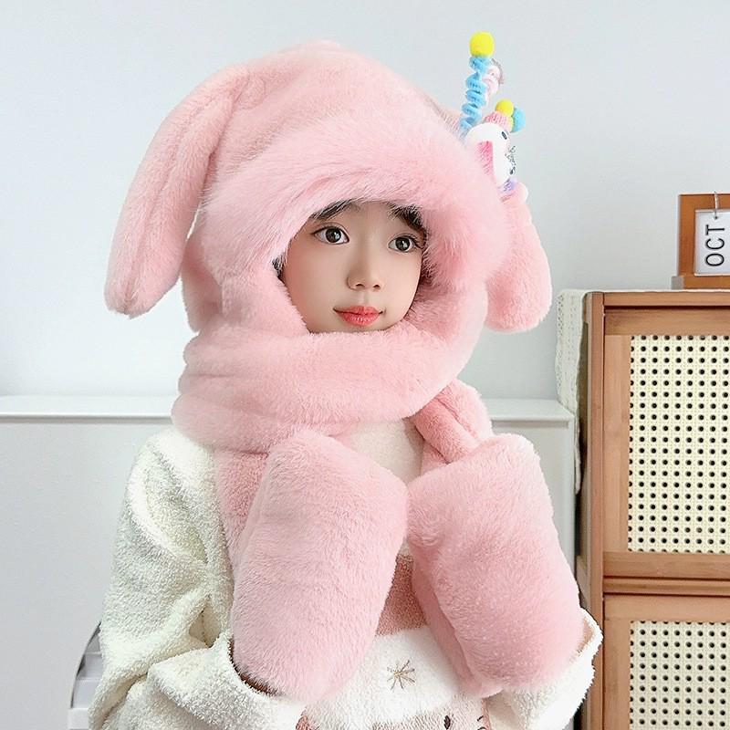 Niedliche Kombination aus Mütze und Schal mit Hasenohren für Kinder – plüschig, warm und mit beweglichen Ohren für Mädchen. von Joom DACH