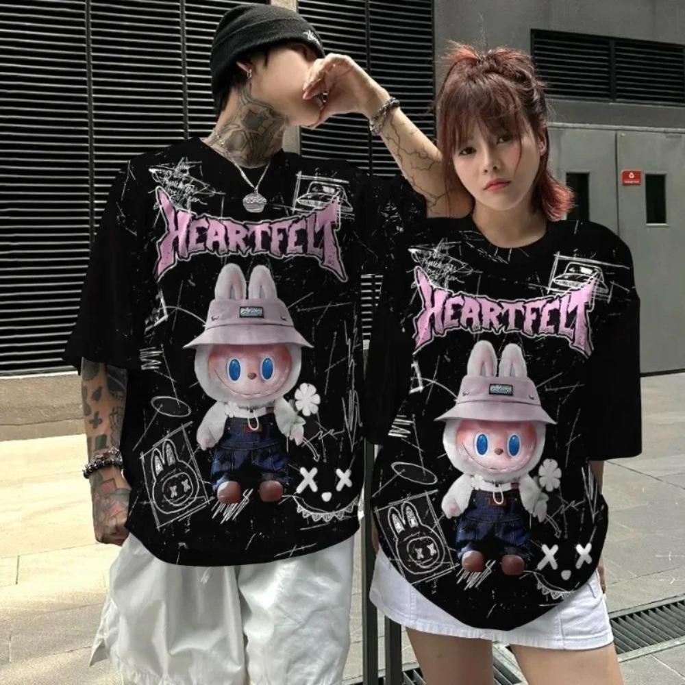 Niedliche Labubu 3D-Druck Cartoon Graffiti T-Shirts 2025 Sommer Herren- und Damen Schnelltrocknende T-Shirts Kindermode Freizeit-Tops 6XL von Joom DACH