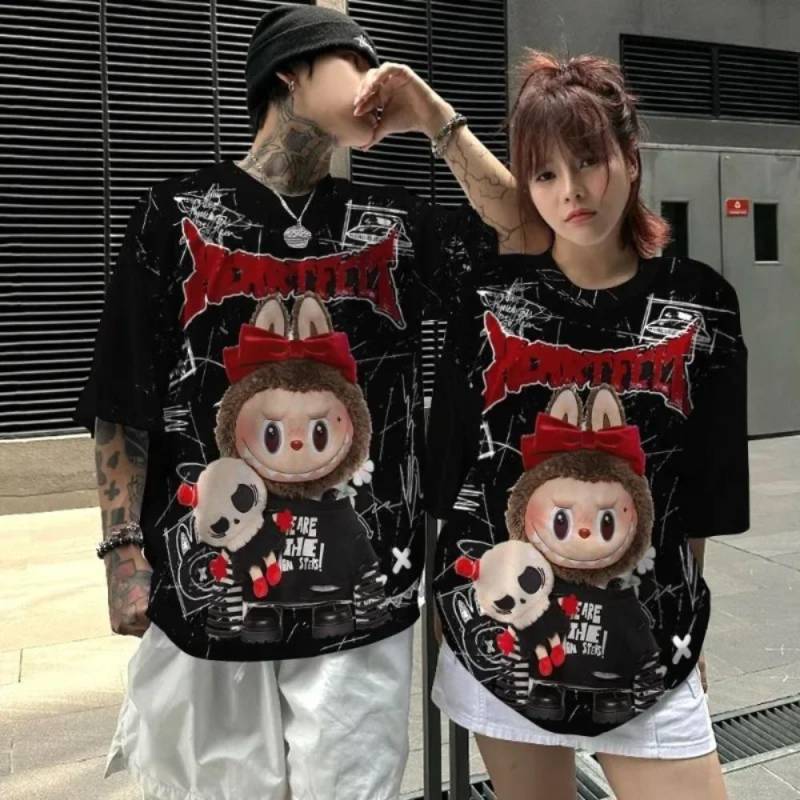 Niedliche Labubu 3D-Druck Cartoon Graffiti T-Shirts 2025 Sommer Herren- und Damen Schnelltrocknende T-Shirts Kindermode Freizeit-Tops S von Joom DACH