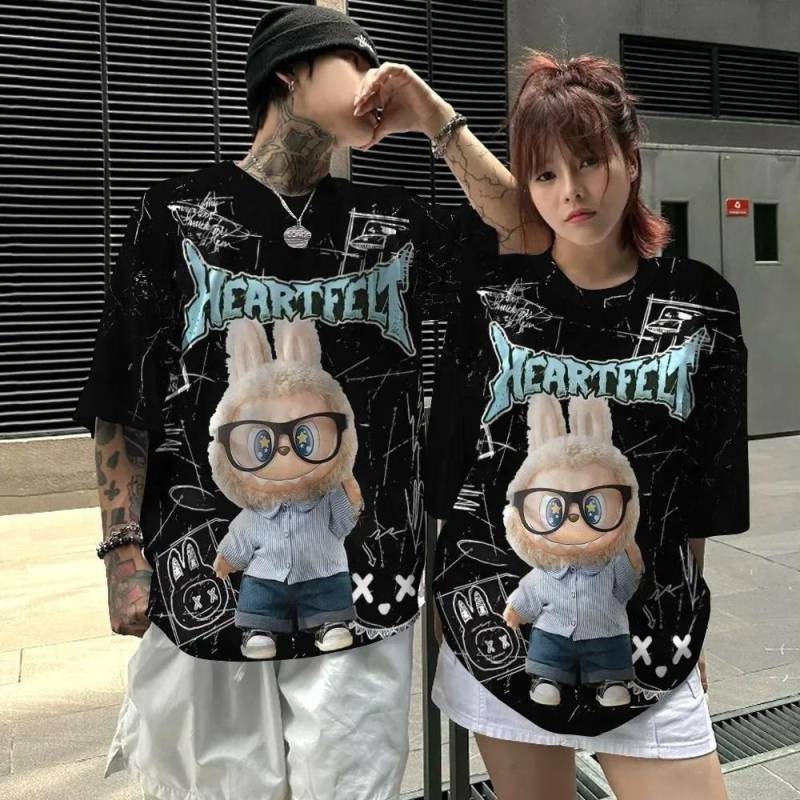 Niedliche Labubu 3D-Druck Cartoon Graffiti T-Shirts 2025 Sommer Herren- und Damen Schnelltrocknende T-Shirts Kindermode Freizeit-Tops XL von Joom DACH