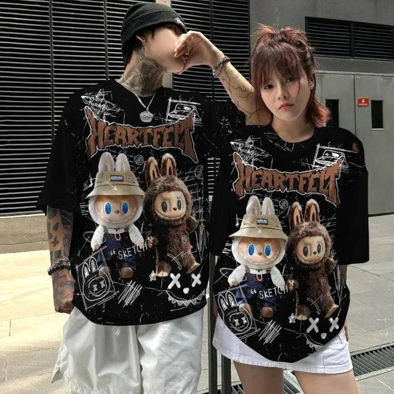 Niedliche Labubu 3D-Druck Cartoon Graffiti T-Shirts 2025 Sommer Herren- und Damen Schnelltrocknende T-Shirts Kindermode Freizeit-Tops XL von Joom DACH