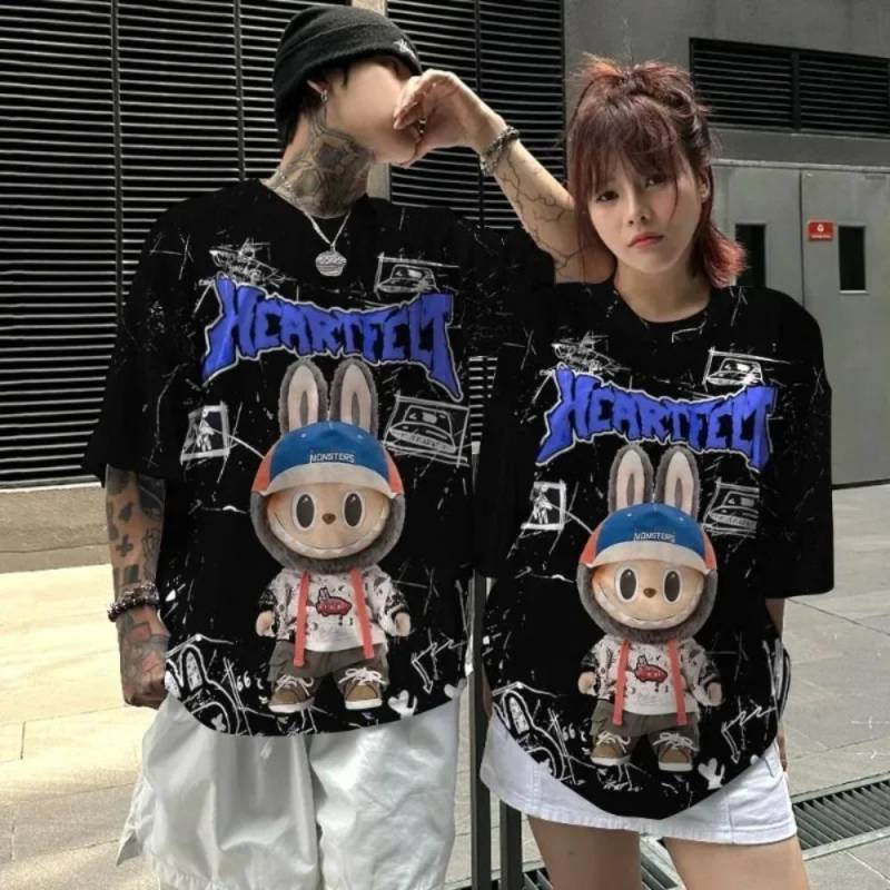 Niedliche Labubu 3D-Druck Cartoon Graffiti T-Shirts 2025 Sommer Herren- und Damen Schnelltrocknende T-Shirts Kindermode Freizeit-Tops XXL von Joom DACH