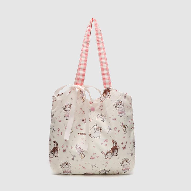 Niedliche Mädchen Tasche Damen Frühling Blumen Katze Tragetasche Schlichte Studenten Kunst All-in-one Canvas Tasche von Joom DACH