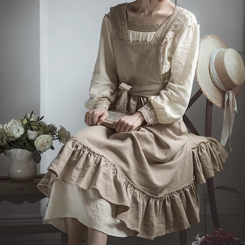 Niedliche Rüschen Damen Schürze Café Florist Garten Backen Zuhause Haus Küche Antifouling Schürze 1PCS beige von Joom DACH