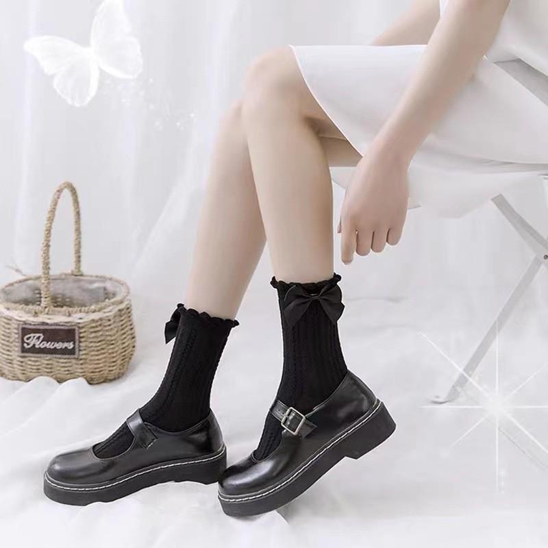 Niedliche Schleife Spitze Japanische Lolita Mid-Tube Socken für Mädchen One Size schwarz von Joom DACH