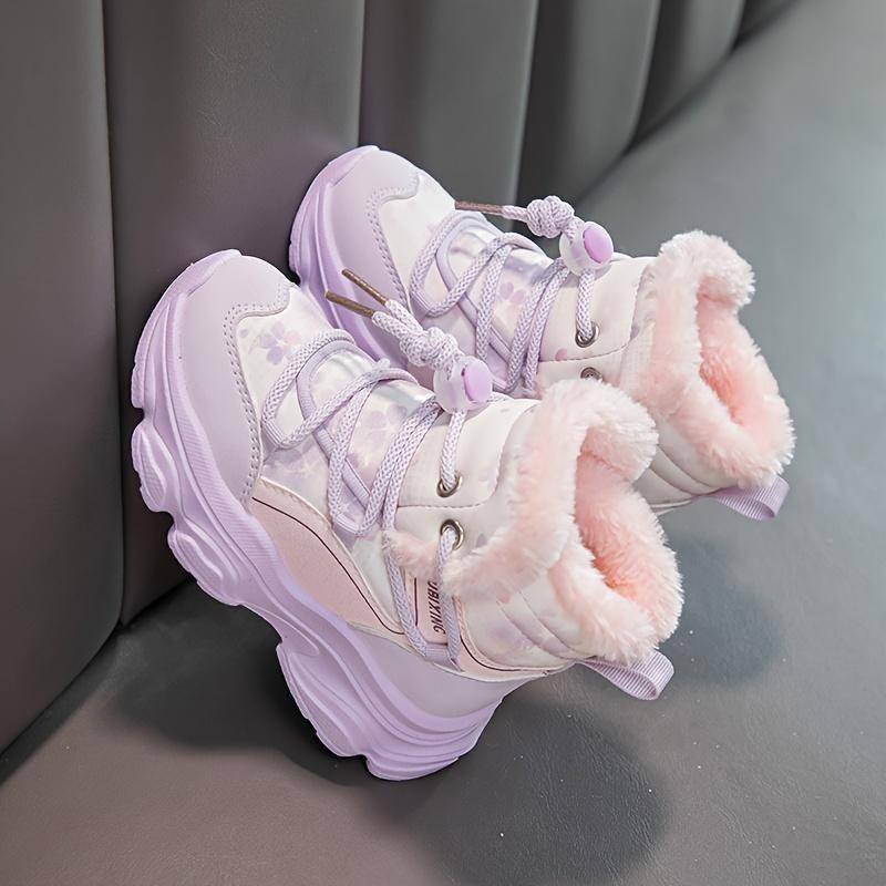 Niedliche Schneestiefel Warm Gemütlich Mädchen Winter Schneestiefel High Top Sneakers Elastischer Schnürverschluss Fleece gefüttert Outdoor Spaß 30 von Joom DACH