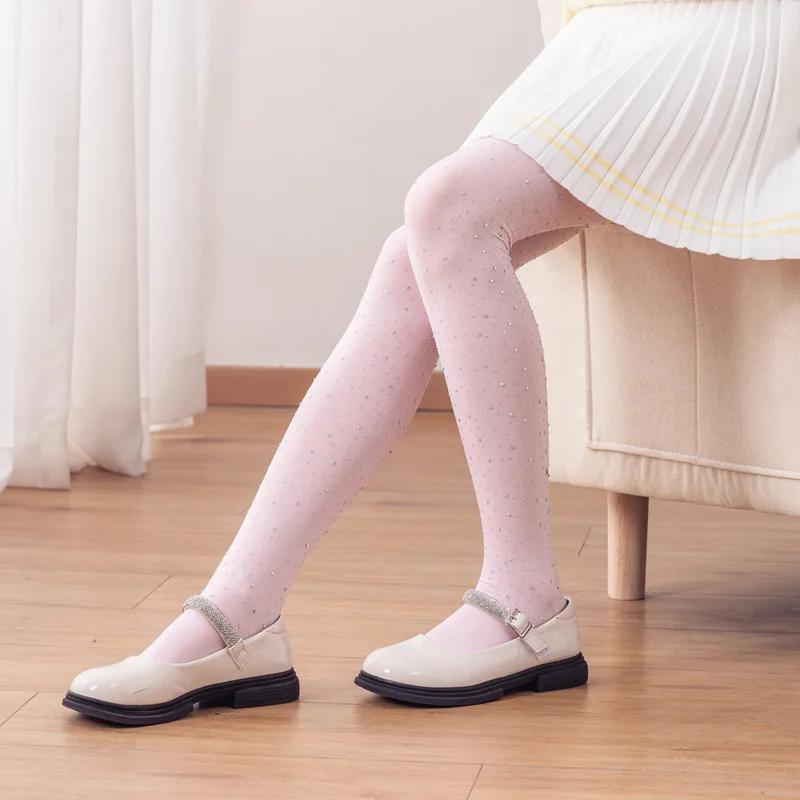 Niedliche glänzende Strass-Leggings, Strumpfhose, Socke für Mädchen, einfarbig, Nylon-Netz, atmungsaktive Strumpfhose, Sommer-Kinder, weiche Strumpfhose M (6-8 Year) beige von Joom DACH