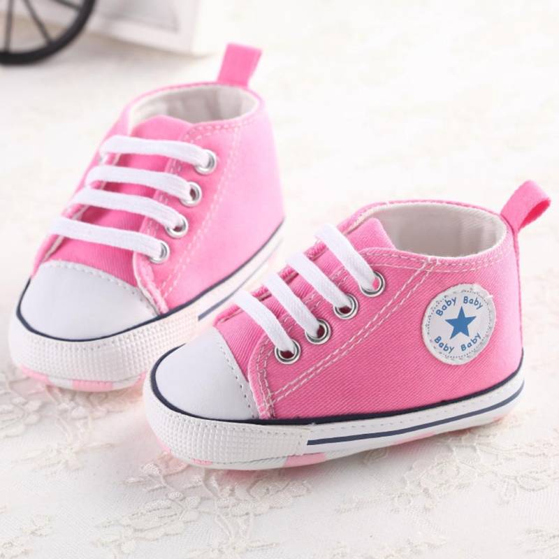 Niedliche neugeborene Baby-Jungen-Mädchen-Krippen-Schuhe aus Segeltuch mit weicher Sohle für den Kinderwagen, Anti-Rutsch-Sneaker, 0–18 Monate 6-12m rosa Niedliche neugeborene Baby-Jungen-Mädchen-Krippen-Schuhe aus Segeltuch mit weicher Sohle für den Kinderwagen, Anti-Rutsch-Sneaker, 0–18 Monate 6-12m rosa von Joom DACH