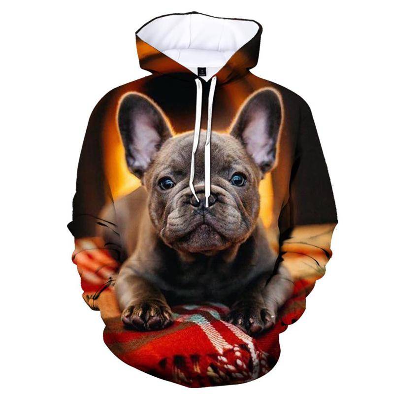 Niedlicher 3D-gedruckter Hoodie mit französischer Bulldogge für Herren, modisch, lässig, mit langen Ärmeln, Kapuzenpullover, Street-Sweatshirt für Kinder, Herbstkleidung XS von Joom DACH