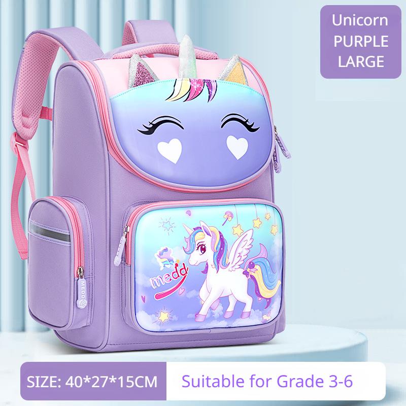 Niedlicher Einhorn-Cartoon-Rucksack, Grundschüler, Belastungsreduzierung, Wirbelsäulenschutz, Schultaschen für Mädchen, Prinzessinnen-Platzbeutel, Klasse 1, 3, 6 Large size von Joom DACH
