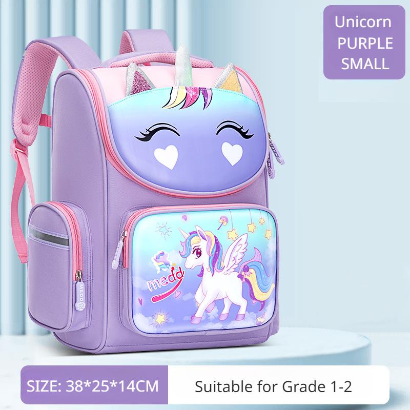 Niedlicher Einhorn-Cartoon-Rucksack, Grundschüler, Belastungsreduzierung, Wirbelsäulenschutz, Schultaschen für Mädchen, Prinzessinnen-Platzbeutel, Klasse 1, 3, 6 Small size von Joom DACH