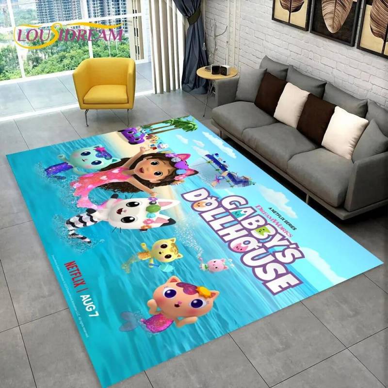 Niedlicher Gabbys Puppenhaus-Cartoon-Teppich für Zuhause, Wohnzimmer, Schlafzimmer, Sofa, Fußmatte, Dekor, Kinderspielbereich, rutschfeste Bodenmatte 100x150cm von Joom DACH
