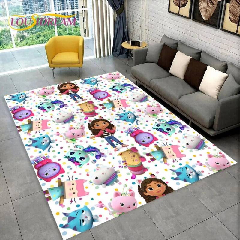 Niedlicher Gabbys Puppenhaus-Cartoon-Teppich für Zuhause, Wohnzimmer, Schlafzimmer, Sofa, Fußmatte, Dekor, Kinderspielbereich, rutschfeste Bodenmatte 100x150cm von Joom DACH