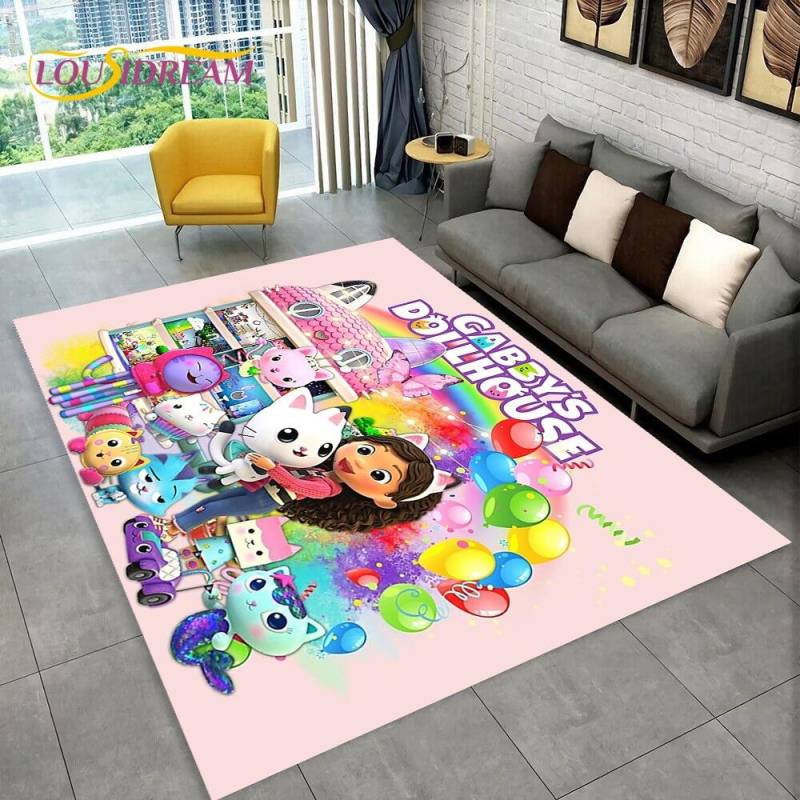 Niedlicher Gabbys Puppenhaus-Cartoon-Teppich für Zuhause, Wohnzimmer, Schlafzimmer, Sofa, Fußmatte, Dekor, Kinderspielbereich, rutschfeste Bodenmatte 40cm x 60cm von Joom DACH