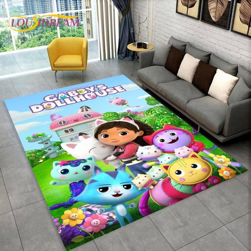 Niedlicher Gabbys Puppenhaus-Cartoon-Teppich für Zuhause, Wohnzimmer, Schlafzimmer, Sofa, Fußmatte, Dekor, Kinderspielbereich, rutschfeste Bodenmatte 40cm x 60cm von Joom DACH