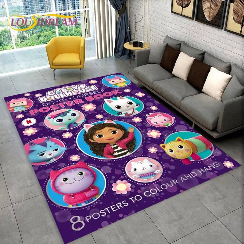 Niedlicher Gabbys Puppenhaus-Cartoon-Teppich für Zuhause, Wohnzimmer, Schlafzimmer, Sofa, Fußmatte, Dekor, Kinderspielbereich, rutschfeste Bodenmatte 40cm x 60cm von Joom DACH
