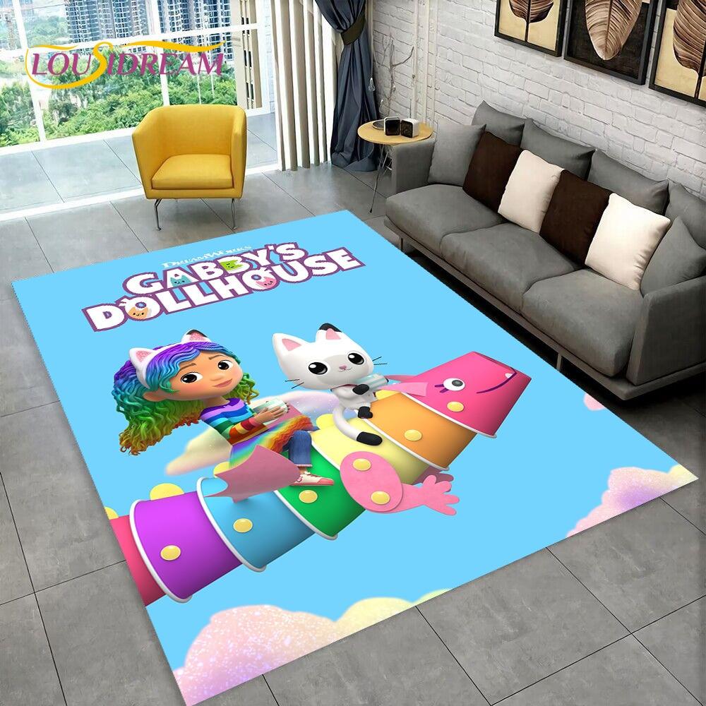 Niedlicher Gabbys Puppenhaus-Cartoon-Teppich für Zuhause, Wohnzimmer, Schlafzimmer, Sofa, Fußmatte, Dekor, Kinderspielbereich, rutschfeste Bodenmatte 40cm x 60cm von Joom DACH