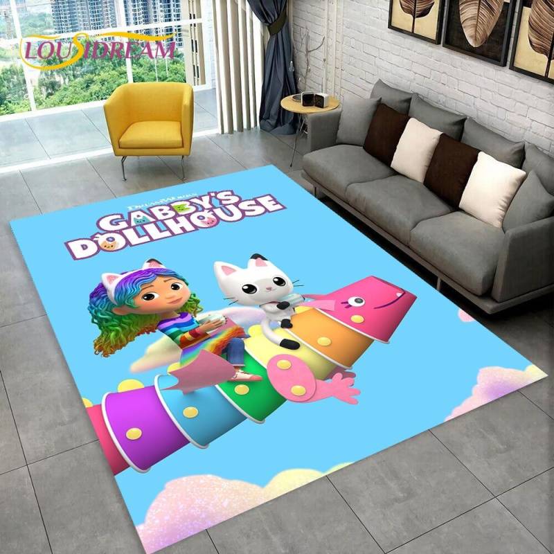 Niedlicher Gabbys Puppenhaus-Cartoon-Teppich für Zuhause, Wohnzimmer, Schlafzimmer, Sofa, Fußmatte, Dekor, Kinderspielbereich, rutschfeste Bodenmatte 40cm x 60cm von Joom DACH