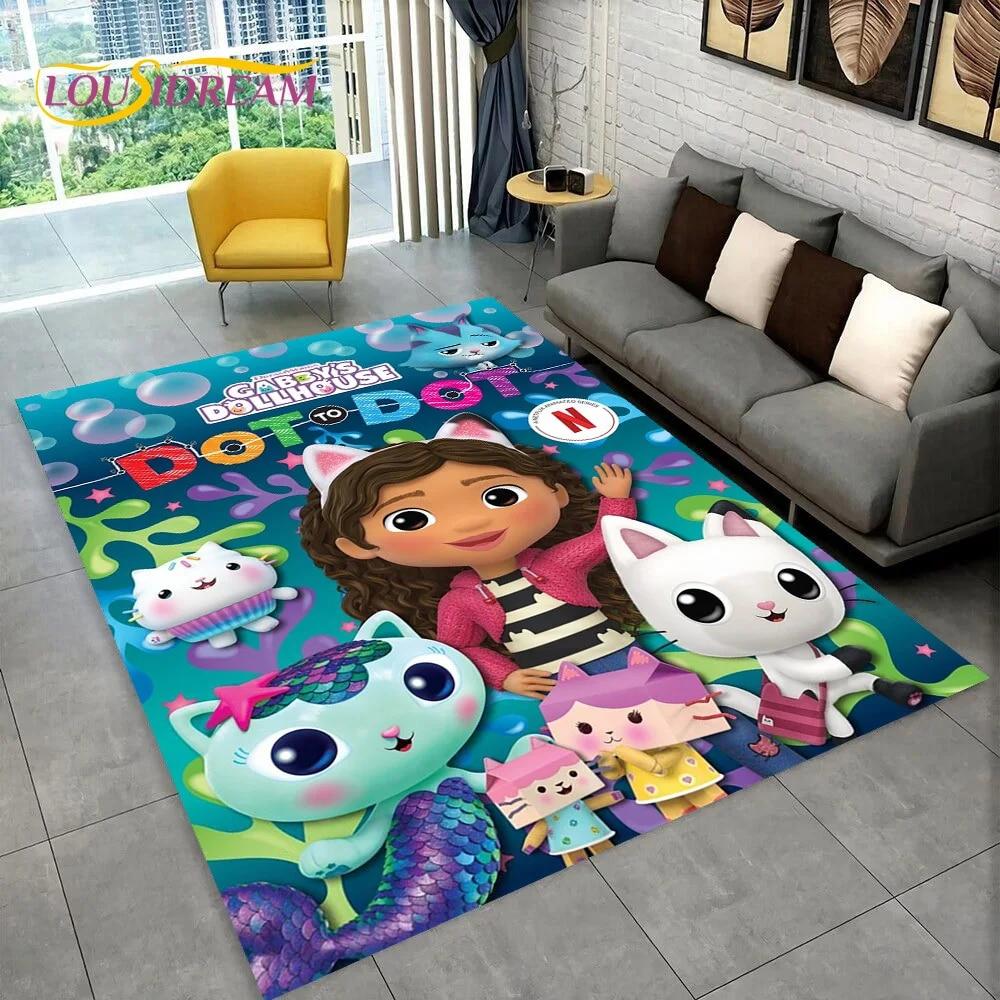 Niedlicher Gabbys Puppenhaus-Cartoon-Teppich für Zuhause, Wohnzimmer, Schlafzimmer, Sofa, Fußmatte, Dekor, Kinderspielbereich, rutschfeste Bodenmatte 80cm x 120cm von Joom DACH