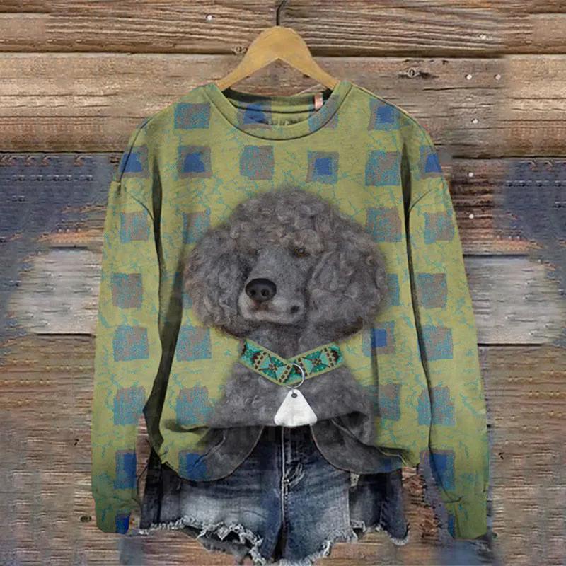Niedlicher Hundeliebhaber-Kunstdruck, lässiges Langarm-Sweatshirt, 3D-gedruckter Damen-Freizeitpullover 5XL von Joom DACH