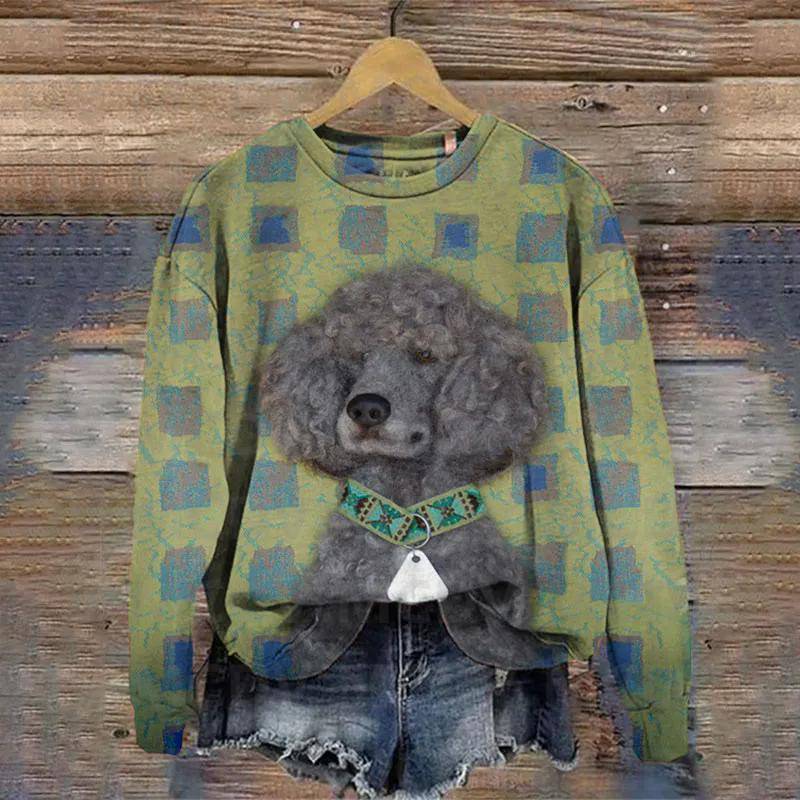 Niedlicher Hundeliebhaber-Kunstdruck, lässiges Langarm-Sweatshirt, 3D-gedruckter Damen-Freizeitpullover 5XL von Joom DACH