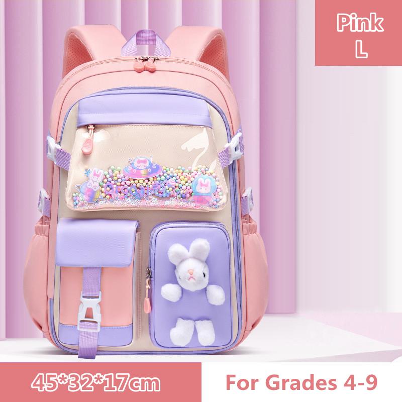 Niedlicher Prinzessinnen-Schulrucksack, wasserdichter Rucksack für Grundschüler der 1.-3.-6. Klasse, Mädchen-Kaninchen-Schultaschen L rosa von Joom DACH