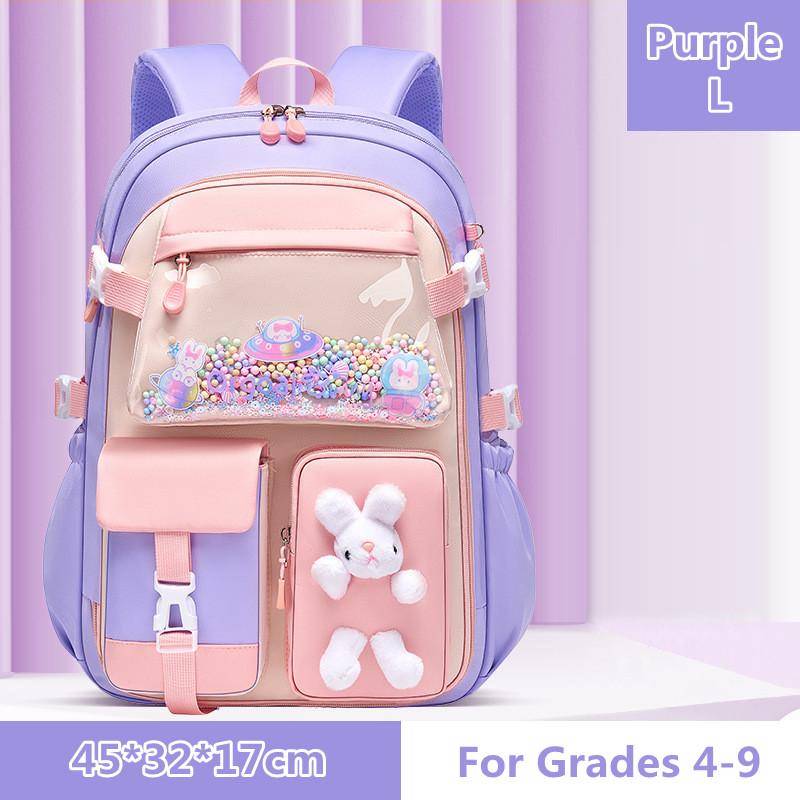 Niedlicher Prinzessinnen-Schulrucksack, wasserdichter Rucksack für Grundschüler der 1.-3.-6. Klasse, Mädchen-Kaninchen-Schultaschen L violett von Joom DACH