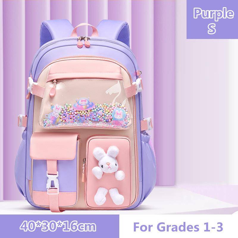 Niedlicher Prinzessinnen-Schulrucksack, wasserdichter Rucksack für Grundschüler der 1.-3.-6. Klasse, Mädchen-Kaninchen-Schultaschen S violett von Joom DACH