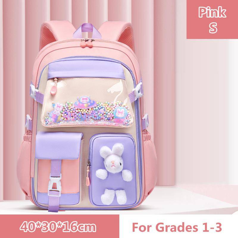 Niedlicher Prinzessinnen-Schulrucksack, wasserdichter Rucksack für Grundschüler der 1.-3.-6. Klasse, Mädchen-Kaninchen-Schultaschen S rosa von Joom DACH