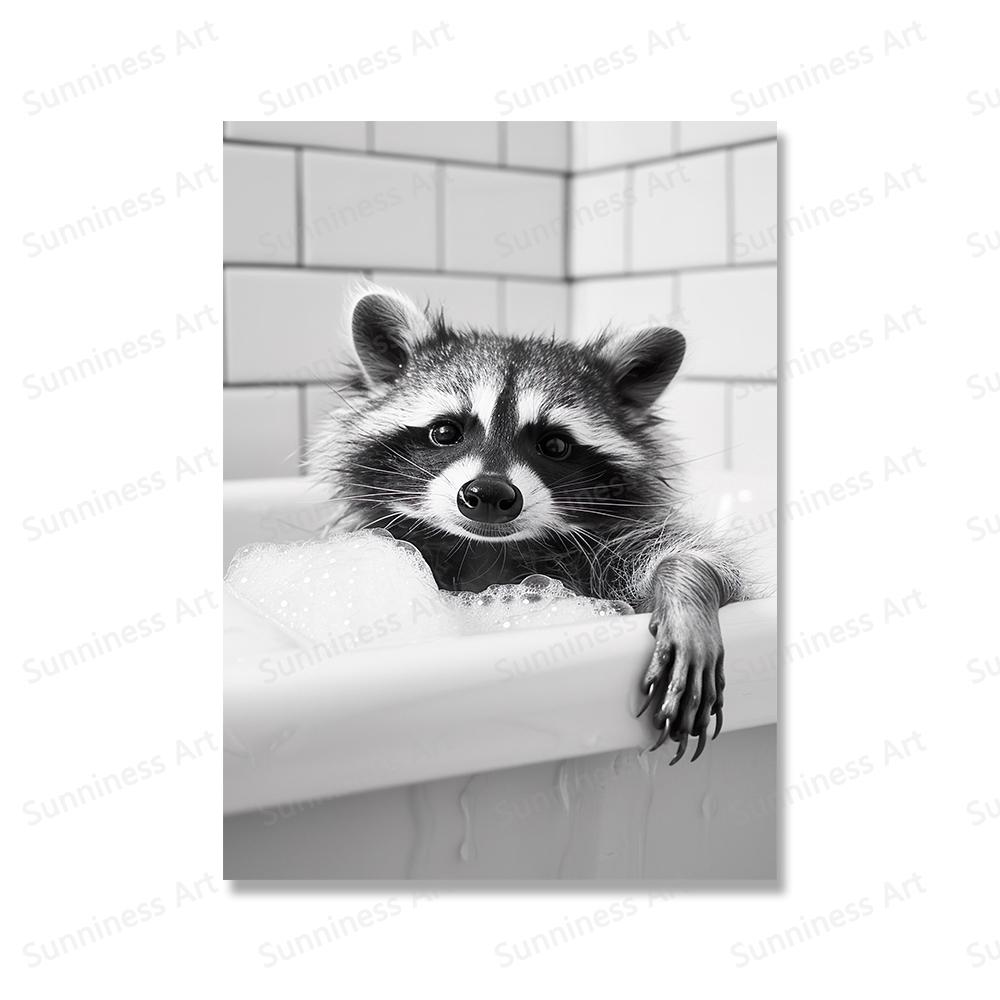 Niedlicher Waschbär, der auf der Toilette sitzt und Zähne putzt & Papier auf dem Kopf, Gemälde auf Leinwand, lustige Toiletten-Leinwandbilder, Badezimmerdekor 30x40cm No Framed navy blau von Joom DACH