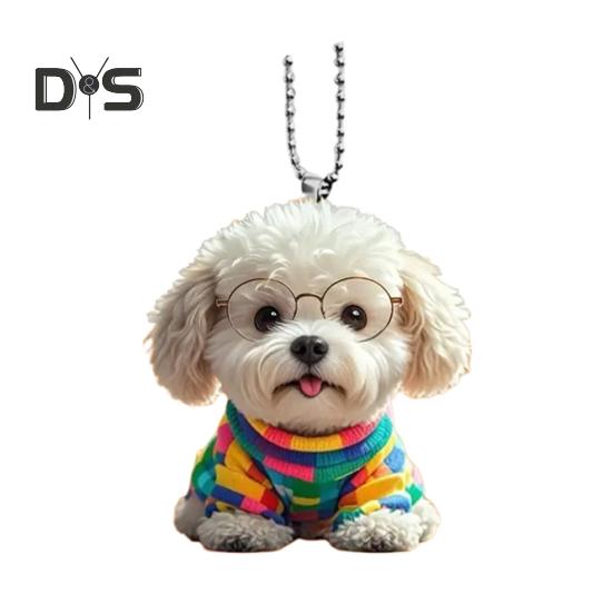 Niedlicher Welpen-Anhänger, Autospiegel-Hängeornament, Acryl, Hunde-Schlüsselanhänger, Weihnachtsbaum-Dekoration, Rucksack-Charm, Geschenk für Frauen und Mädchen Dog von Joom DACH