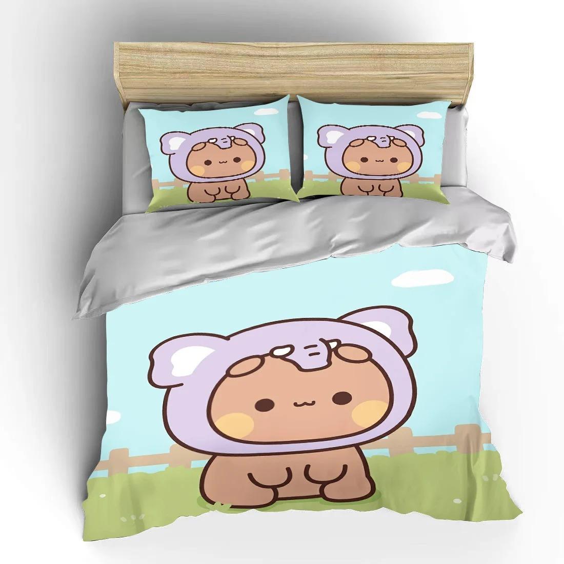 Niedliches Bären-Bettwäsche-Set, Bubu Dudu Bär bedruckter Bettbezug für Kinder Jungen Mädchen Teenager, Cartoon-Tier-Muster Steppdeckenbezug Einzelbett AU Single 140x210cm von Joom DACH