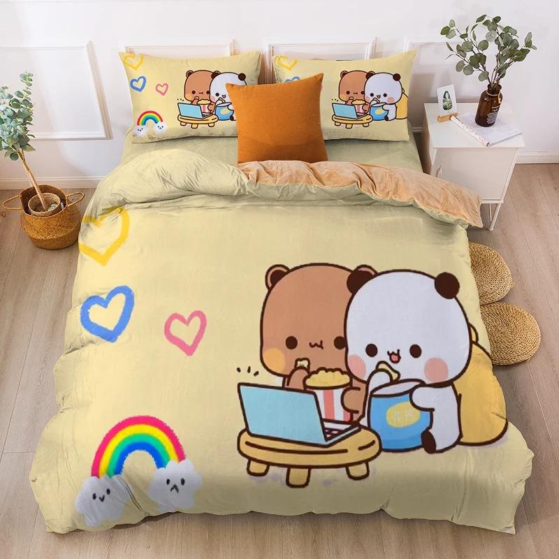 Niedliches Bären-Bettwäsche-Set, Bubu Dudu Bär bedruckter Bettbezug für Kinder Jungen Mädchen Teenager, Cartoon-Tier-Muster Steppdeckenbezug Einzelbett AU Single 140x210cm von Joom DACH