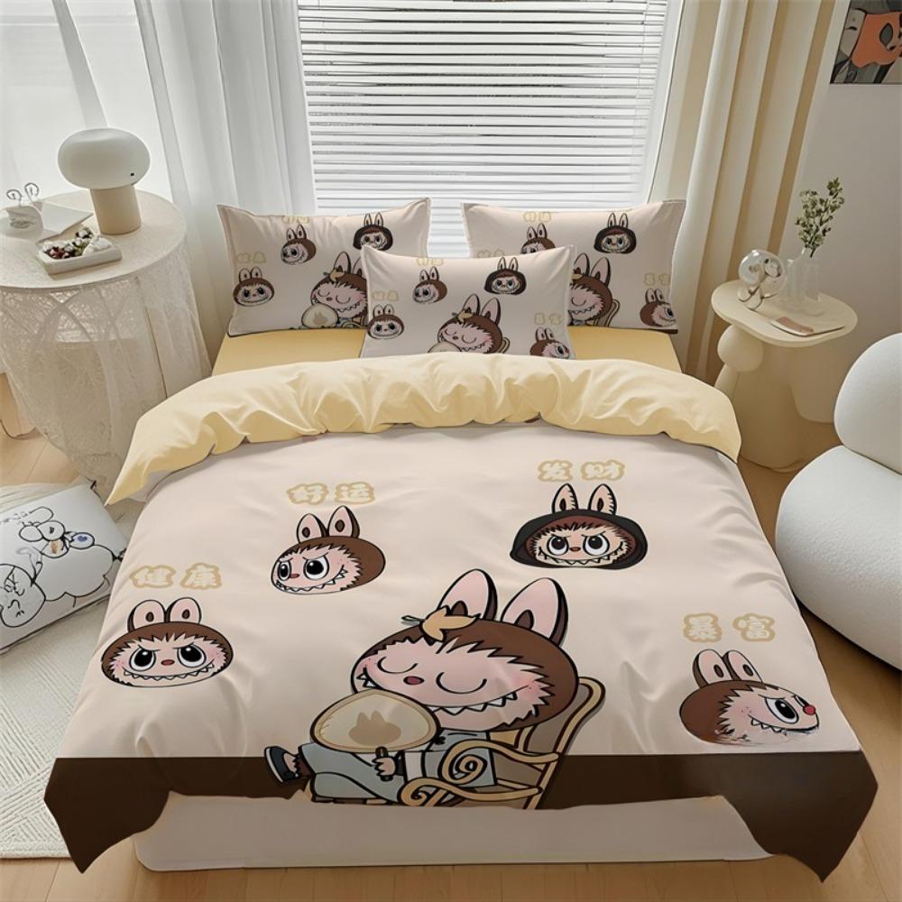 Niedliches Bubu Bettwäsche 2/3-teiliges Schlafzimmer-Set, Kindergeschenk Jugendliche Erwachsene Mikrofaser Doppelbett Bettbezug mit Reißverschluss Raumdeko 135x200cm von Joom DACH