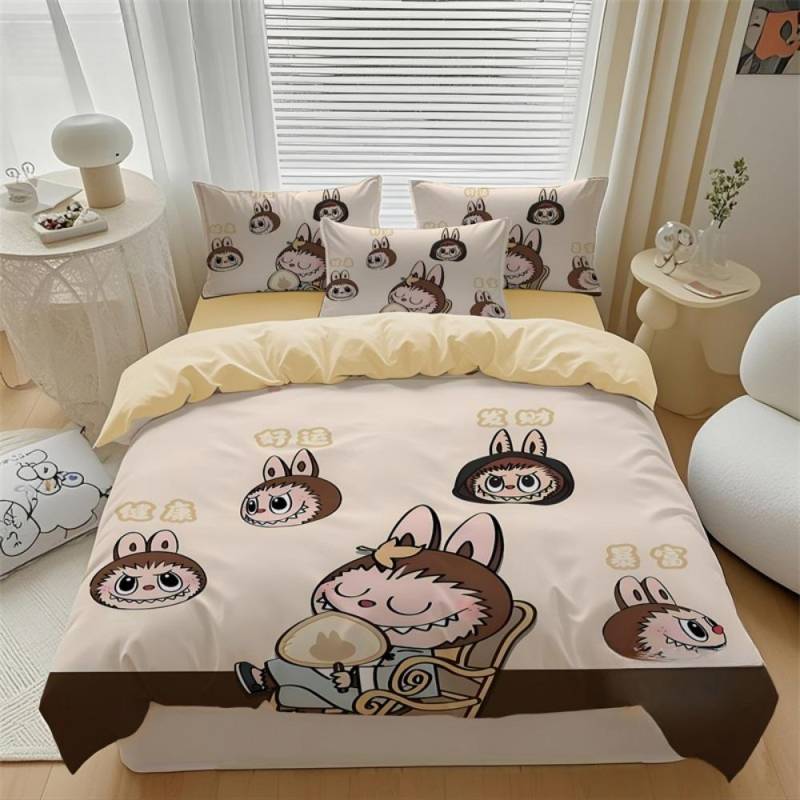 Niedliches Bubu Bettwäsche 2/3-teiliges Schlafzimmer-Set, Kindergeschenk Jugendliche Erwachsene Mikrofaser Doppelbett Bettbezug mit Reißverschluss Raumdeko 135x200cm von Joom DACH