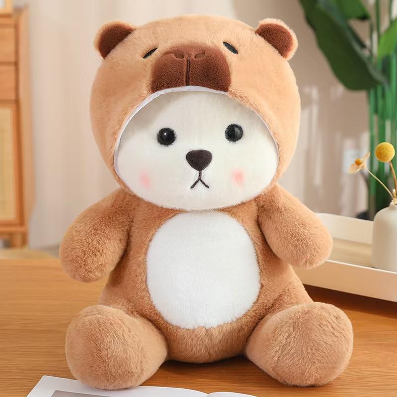 Niedliches Capybara Weißbär Plüschtier Plüschtiere mit Hüten Bär Kawaii Capibala Kissen Mädchenzimmer Dekoration Kindergeschenke 42cm von Joom DACH