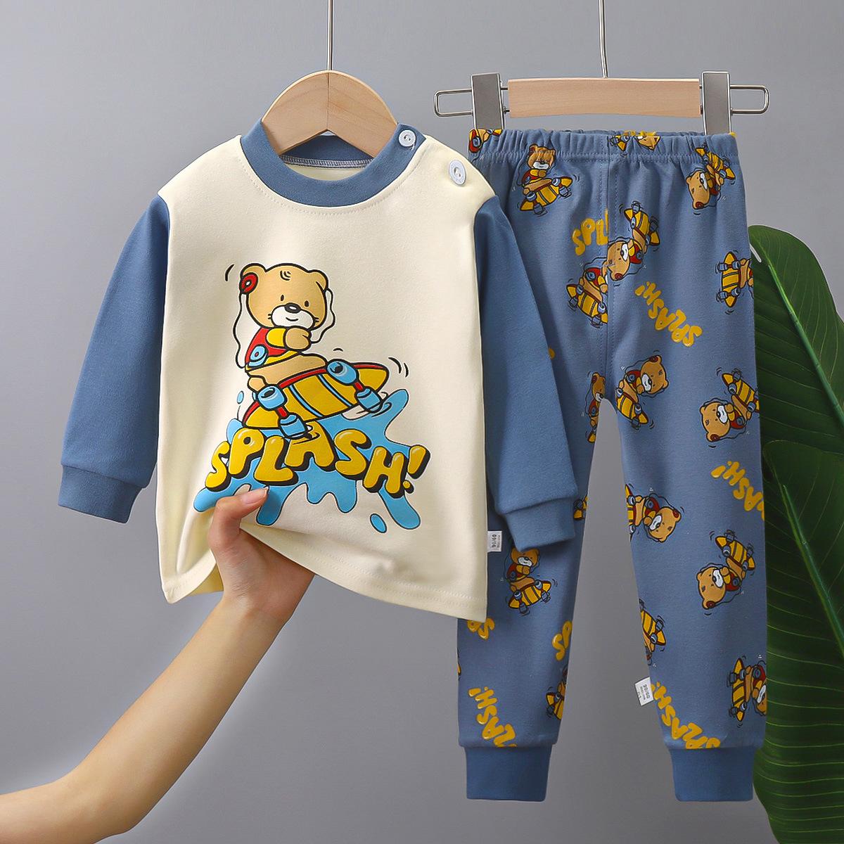 Niedliches Cartoon-Design Reiner Baumwolle Schlafanzug-Set für Jungen und Mädchen - Langarm-Oberteil und Hose für den Herbst 90cm von Joom DACH