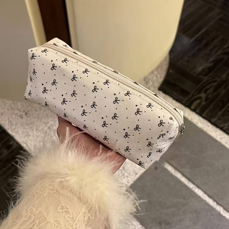 Niedliches Mäppchen mit großer Kapazität und schwarzem Schleifendesign - Stilvoller weißer Schreibwaren-Organizer, strapazierfähiges Gewebe, perfekt für Schulbedarf 1pc von Joom DACH