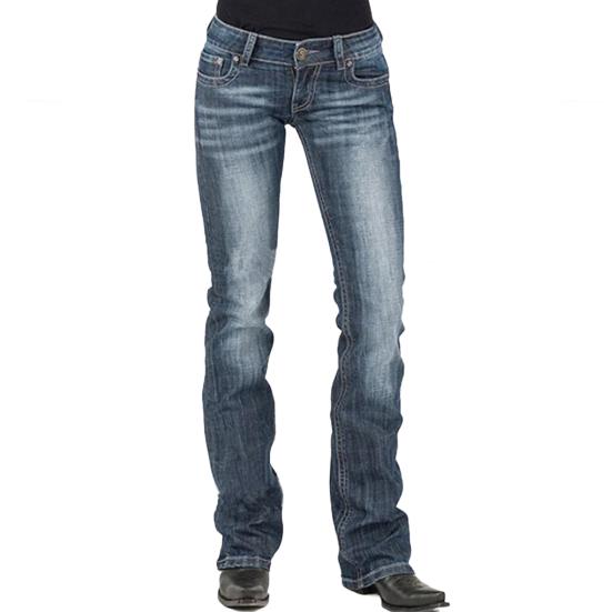 Niedrig sitzende Schlaghosen für Damen Gerades Bein Stretch Bootcut Jeans S dunkelblaue von Joom DACH