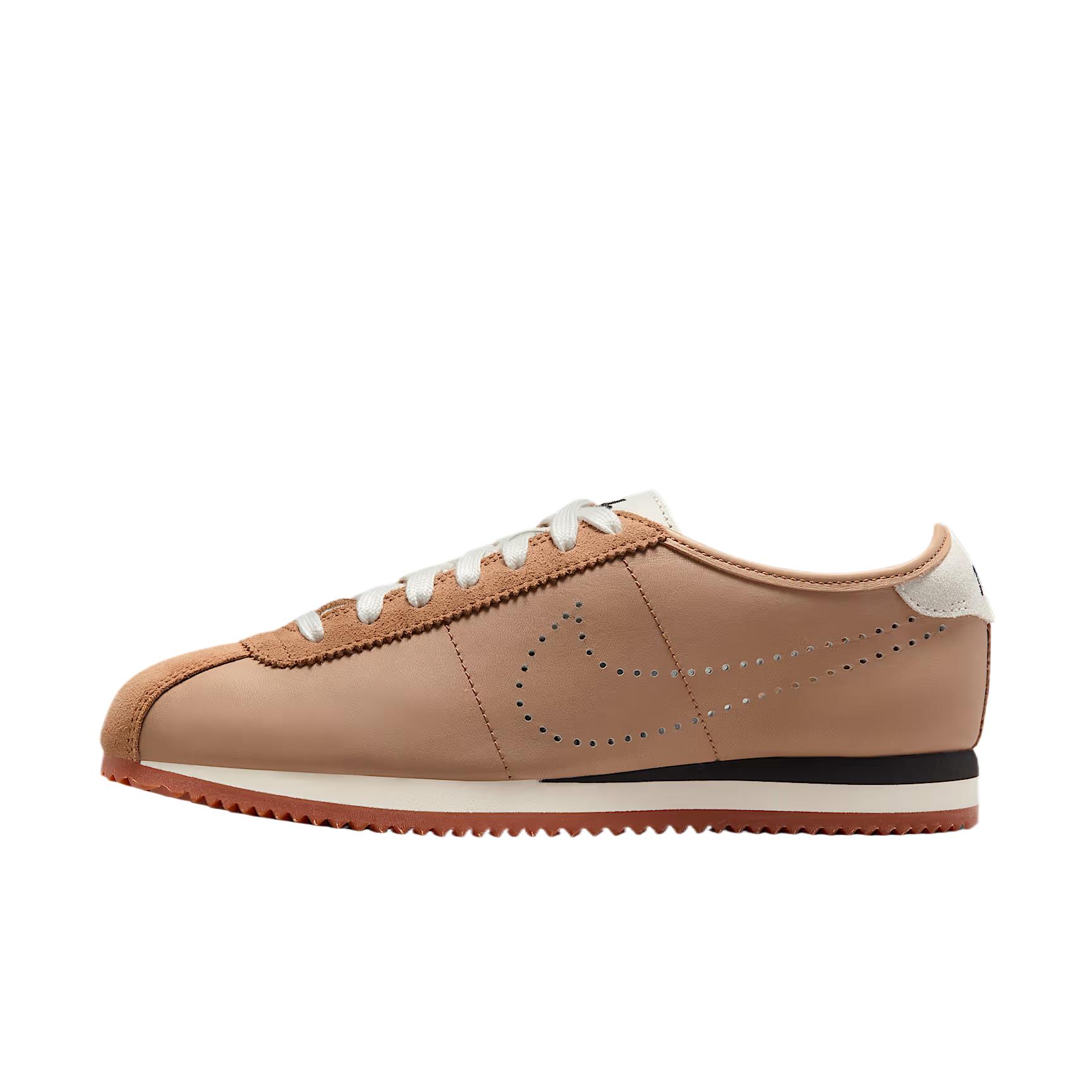 Nike Cortez Leder Pale Shale Perforierter Swoosh Damen Sneaker Tan Sail Gummi-Mittelbraun HQ1841-200 36 von Joom DACH