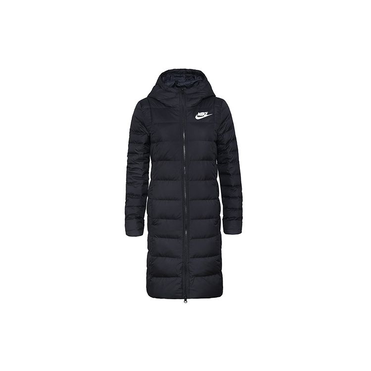 Nike Logo Print Warme Mittellange Daunenjacke mit Kapuze Damen Oberbekleidung Schwarz AJ7428-010 S von Joom DACH