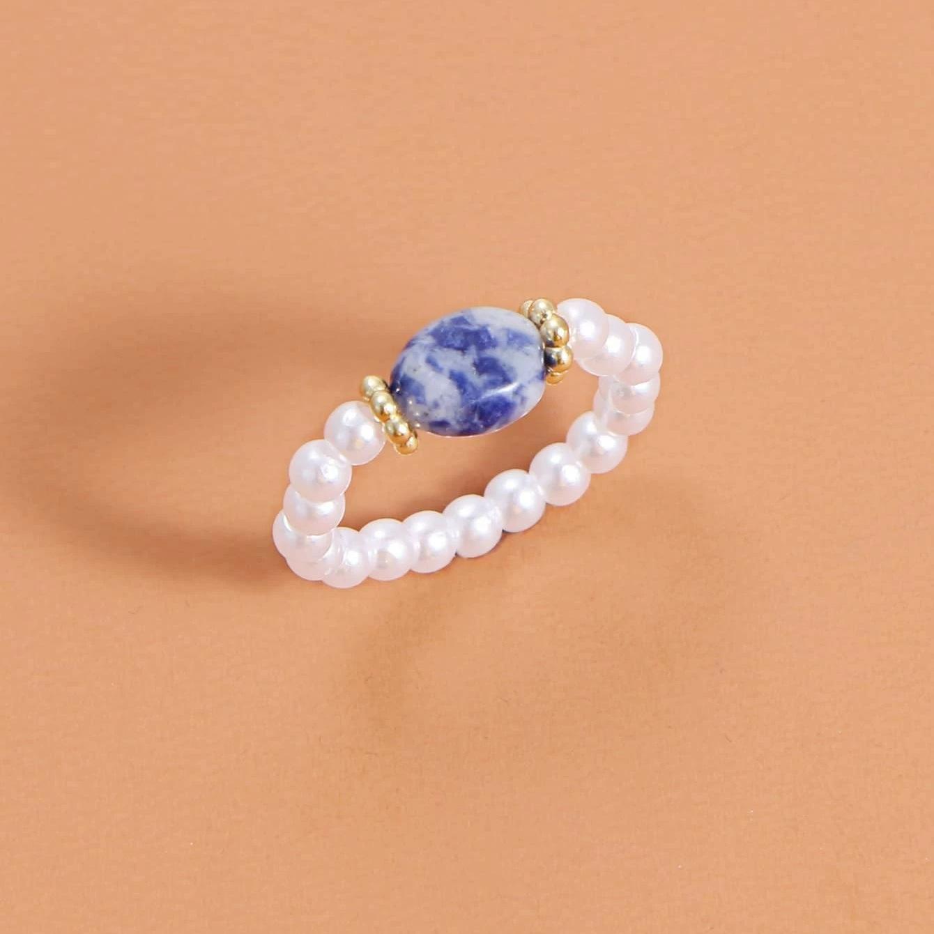 Nische Koreanischen Stil Einfache Retro Perle Ring Handgemachte Synthetische Stein Zeigefinger Ring Süße Mädchen one size von Joom DACH
