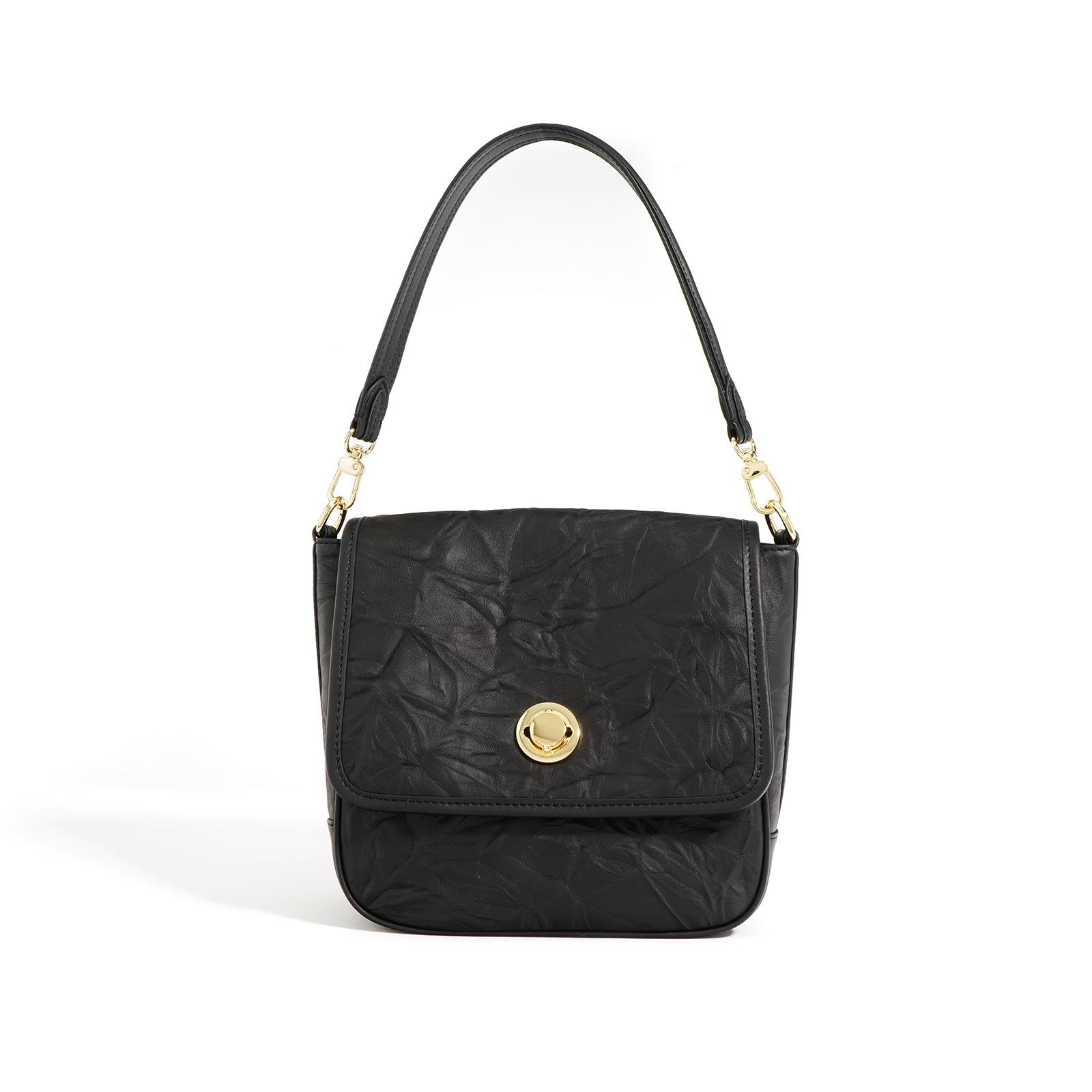 Nischen-Premium-Plissee-Tasche Damen Neu Hand-Held Schulter Crossbody Handgekratzte Pendler-Achseltasche schwarz von Joom DACH