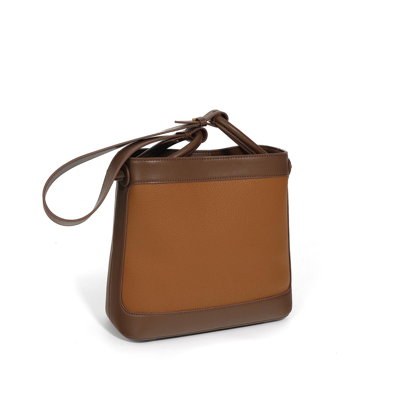 Nischendesign Top-Layer Leder Bucket Bag für Damen High-End Crossbody Bag Ein-Schulter Hand-Held Leder Pendler Tragetasche braun von Joom DACH