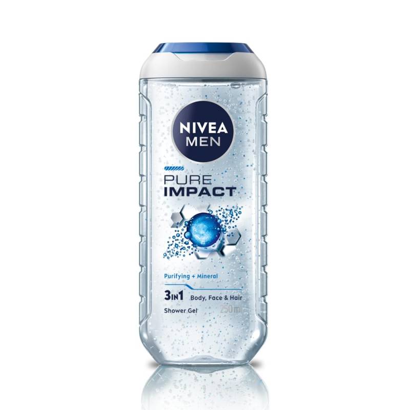 Nivea Men Pure Impact 3-in-1 Duschgel für Körper, Gesicht, Haar 250ml Tiefenreinigung, Feuchtigkeitsspendende Waschlotion mit Peelingperlen, Frischer Duft von Joom DACH