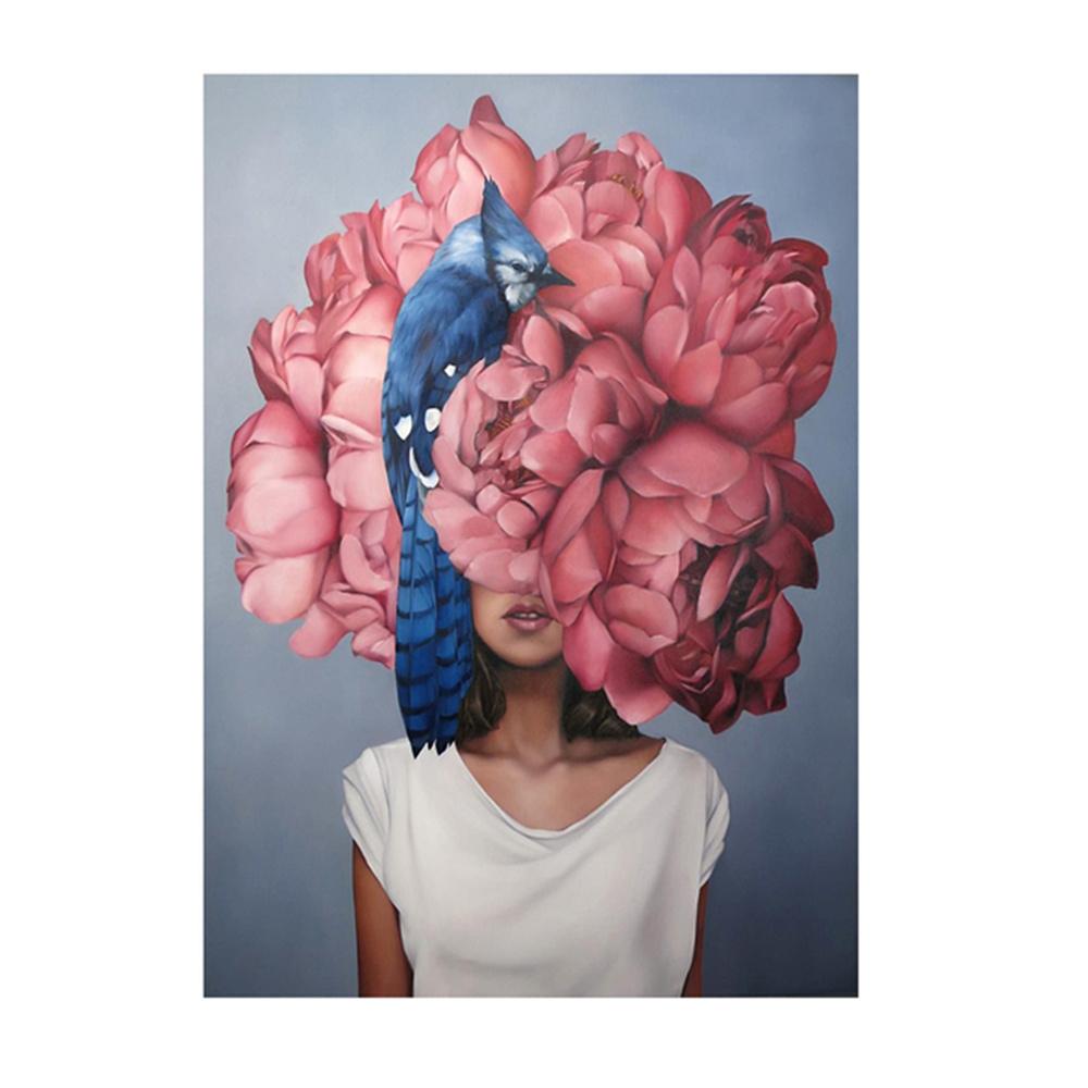 Nordic Blumen Kopf Frau Leinwand Gemälde Auf der Wand Kunst Poster Und Drucke Feder Mädchen Wand Bilder Hause Dekoration Cuadro 30x40cm No Frame grün von Joom DACH