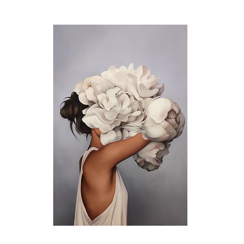 Nordic Blumen Kopf Frau Leinwand Gemälde Auf der Wand Kunst Poster Und Drucke Feder Mädchen Wand Bilder Hause Dekoration Cuadro 30x40cm no frame natur von Joom DACH