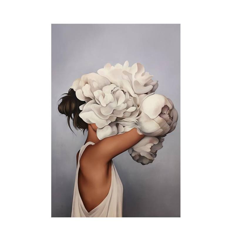Nordic Blumen Kopf Frau Leinwand Gemälde Auf der Wand Kunst Poster Und Drucke Feder Mädchen Wand Bilder Hause Dekoration Cuadro 30x40cm no frame natur von Joom DACH